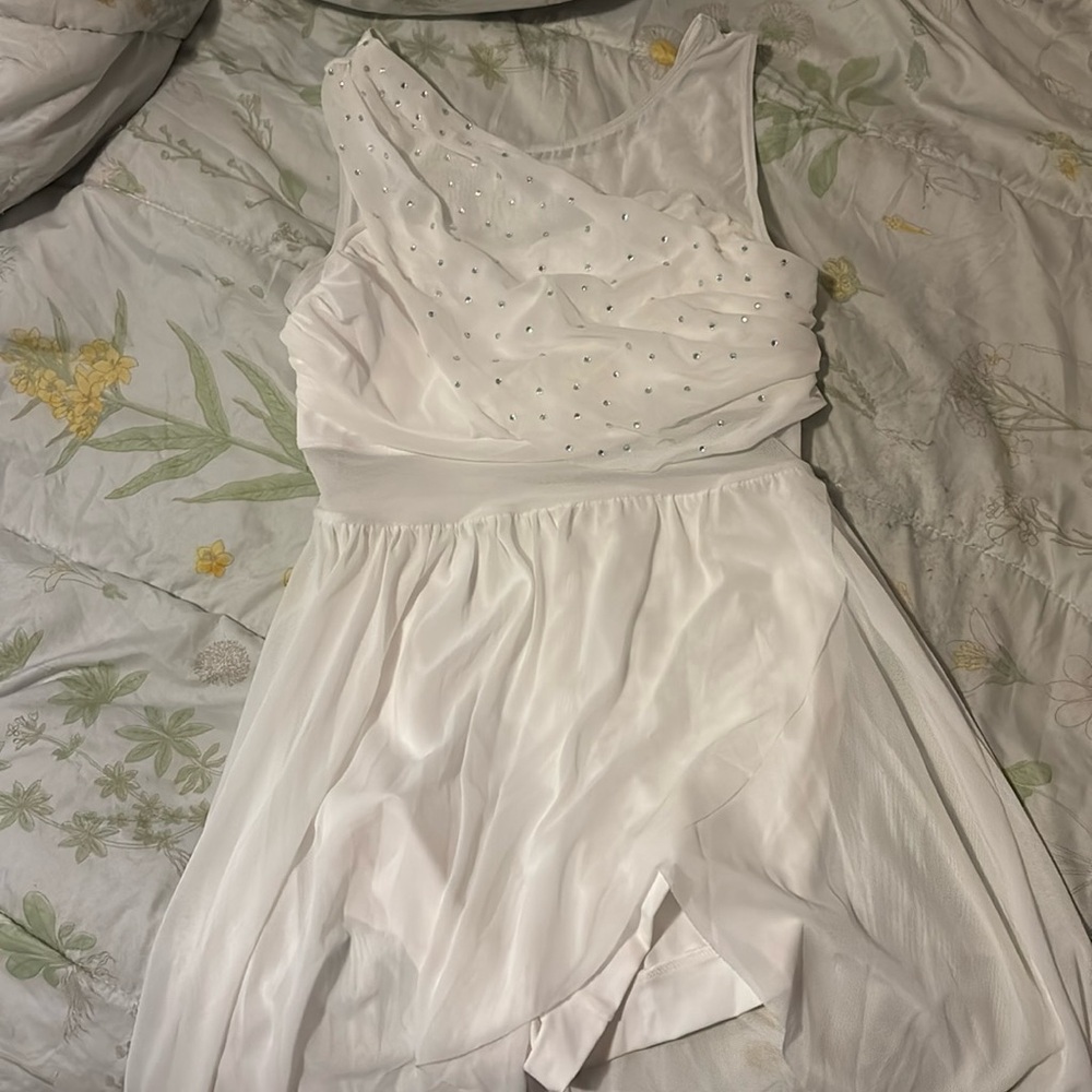 Dance White Ballet Costume Hand Bedazzled Lyrical/ Ballet/ Contemporary Medium